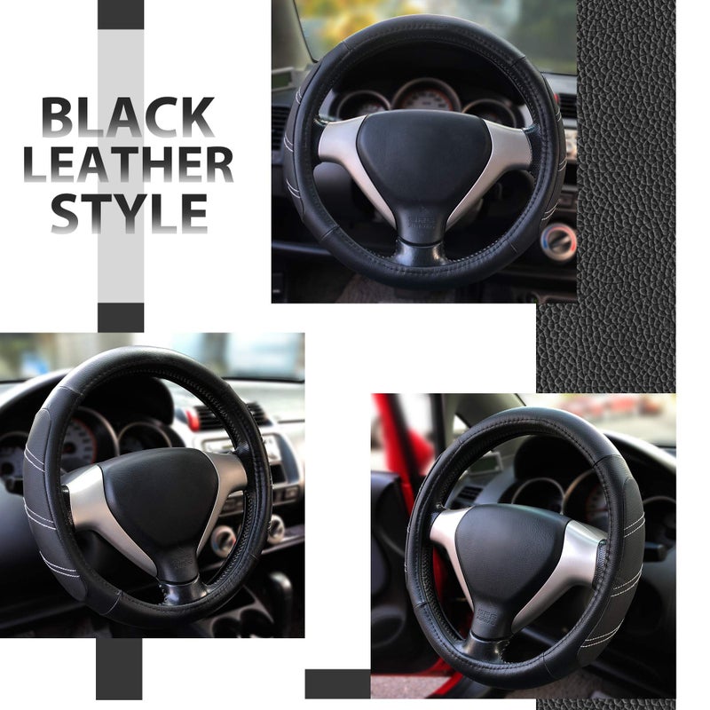 Elantrip Sport Leather Steering Wheel Cover 14 1/2 inch to 15 inch Universal, Padded Soft Grip Breathable for Car Truck SUV Jeep, Anti Slip Odorless Black - Image 4